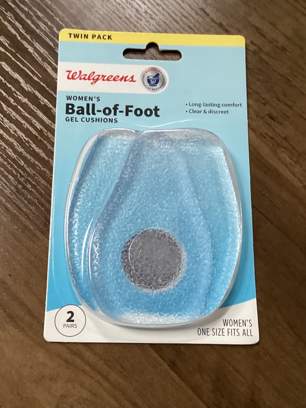 Walgreens gel cushions twin pack contains 2 pairs of one-size-fits-all